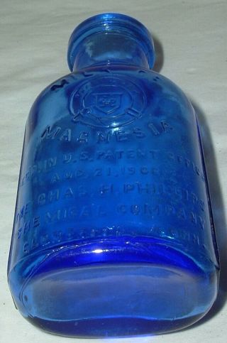 c1906 - 1910 COBALT BLUE Phillips Milk of Magnesia Heavily Embossed Dated Dug 3