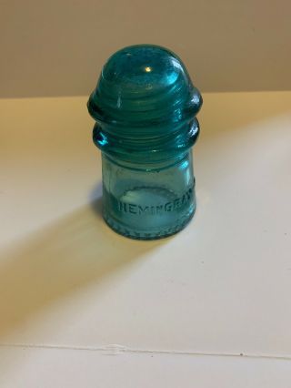 Vintage Glass Insulator Hemingray No 9 Aqua Teal Blue,  No Date,  Beaded