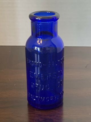 Antique Cobalt Blue Bromo Seltzer Emerson Drug Co Baltimore,  Md Bottle