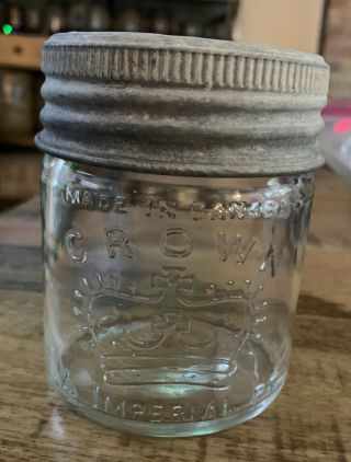 Dated 1941 Crown 1/2 Imperial Pt Made In Canada Glass Fruit Jar