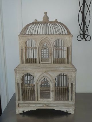 Antique Vintage Wooden Bird Cage Two Piece Victorian