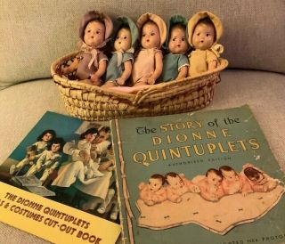 Dionne Quintuplets By Madame Alexander,  7 - 1/2 In.  Antique Dolls,  Books 1930s