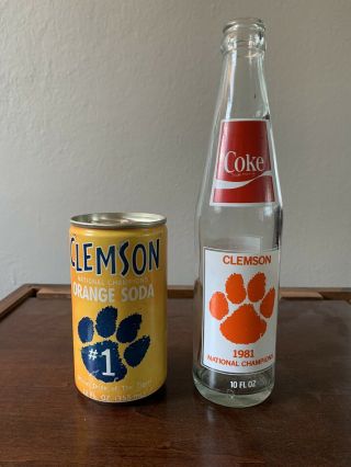 Clemson 1981 National Championship Orange Soda 12 Oz Can And 10 Oz Coke Bottle