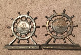 Pair Bronze Bookends Old Ironsides Material From U.  S.  Frigate Constitution 1927