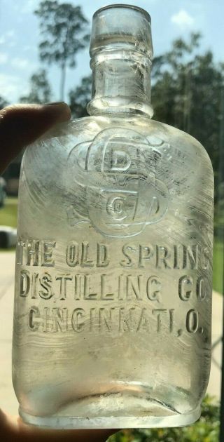 Old Spring Distilling Co.  Cincinnati Ohio Oh Whiskey Flask Bottle 1905