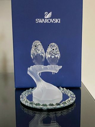 Swarovski Scs Lovebirds On Crystal And Mirror Display Stand And Certificate