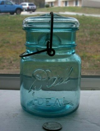 Vintage Fruit Jar With Bail Embossed,  Ball Ideal
