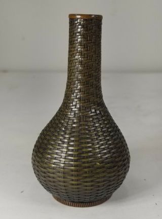 Antique Vintage Chinese Or Japanese Bronze Woven Basket Vase Copper