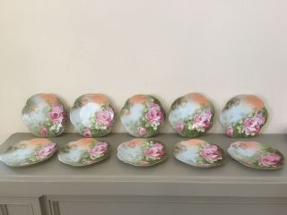 Fine China - Limoges Coronet France - Plate Set Of 10 - Hand Painted - Rare