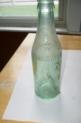 Vtg Aqua Glass " Soda Water " Bottle " Property Of Coca - Cola Bottling Co.  "