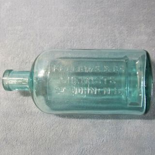 Vintage Embossed Glass Bottle " Fellows & Co Chemists St John Nb " 7 3/4 "