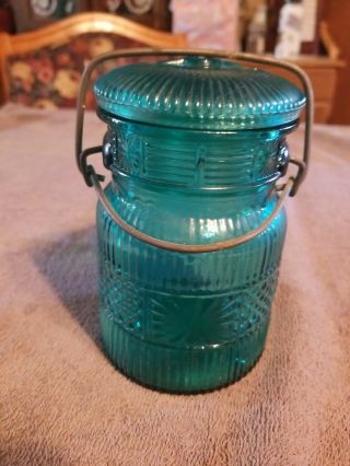 Vintage Avon Blue Canning Jar With Glass Lid,  Wire Bail,  Peach Soap (not.
