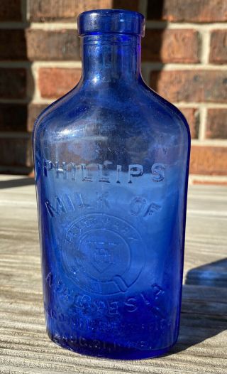 Antique Phillips ' Milk of Magnesia Cobalt Blue 7” Glass Bottle Early 1900 3