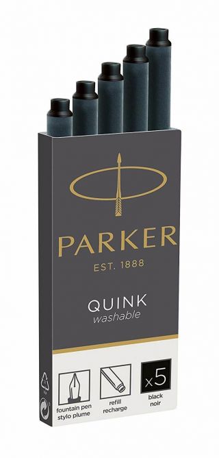 Parker Quink Cartridges Permanent Black - 1 Pack Of 5
