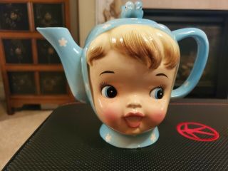 Vintage Napco Miss Cutie Pie Blue Teapot