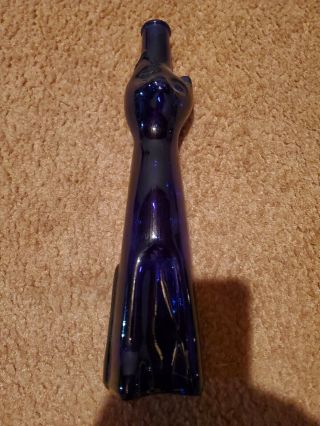 Happy Cat Dark Blue Glass Wine Bottle German Kitty Vase 13 " Tall