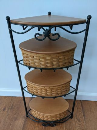 Longaberger Wrought Iron Corner Stand With Corner Baskets & Lids