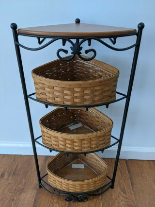 Longaberger Wrought Iron Corner Stand with Corner Baskets & Lids 3
