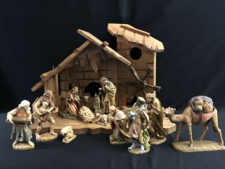 14 Pc Wood - Carved Lepi/rupert 5” Nativity Set From Italy — Anri Style