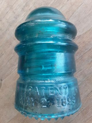 Hemingray No.  19 Insulator 1893 Patent Aqua Blue