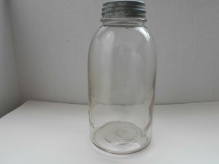 Vintage Drey Perfect Mason Clear Half Gallon Fruit Jar with Zinc Lid - 9 1/2 