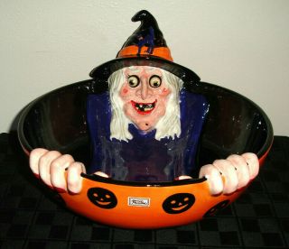 Rare Dept 56 Halloween Large Google Eye Witch Candy Dish Bowl 2004 Retired