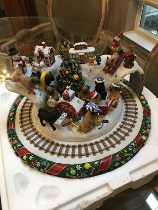 Danbury Dog Pug Christmas Wonderland With Train Lighted