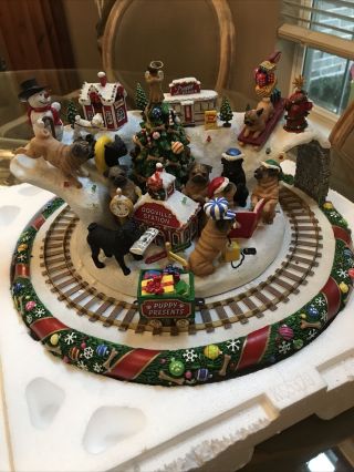 Danbury Dog Pug Christmas Wonderland With Train Lighted 2