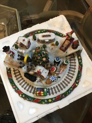Danbury Dog Pug Christmas Wonderland With Train Lighted 3