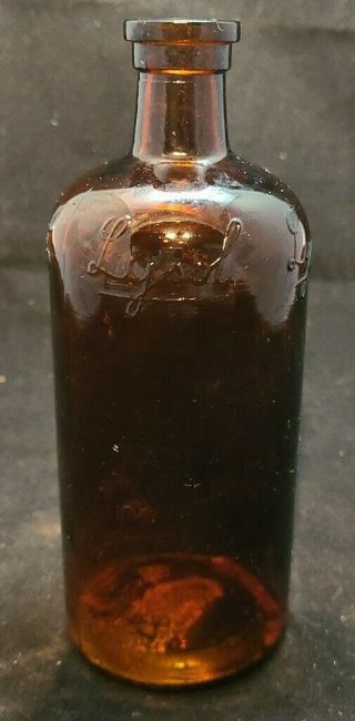 Vintage Amber Glass Embossed Lysol Bottle,  7 1/2 " Tall X 3 " Base Diameter K26