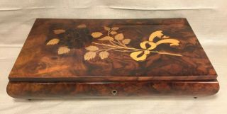 Vintage Lacquered Reuge Music Jewelry Box Made To Look Like Inlay Runs