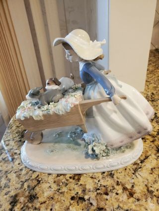 Lladro A Barrow Of Fun Girl With Poppies And Flowers Figurine Spain
