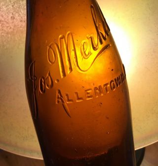 Old Allentown Pa Jos Merkel Brown Soda Pop Embossed Bottle Advertising