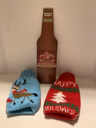 2 Uncle Bobs Ugly Beer Bottle Sweater Koozie 1 Christmas Tree 1 Raindeer