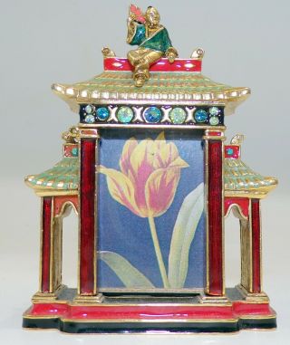 Jay Strongwater Chinese Pagoda House Picture Frame W Swarovski Crystals