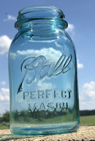 Vintage Blue Ball Perfect Mason Quart Jar No Lid