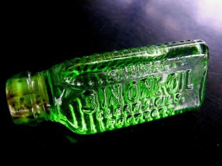 3 In One Oil Green Glass Triangular Sided Corked Mini Sample 1 Bottle