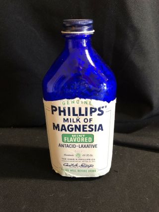Vintage Phillips Milk Of Magnesia Cobalt Blue Glass Bottle