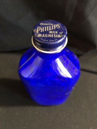 VINTAGE PHILLIPS MILK OF MAGNESIA COBALT BLUE GLASS BOTTLE 2