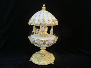 Franklin House Of Faberge Imperial Carousel Egg 24kt Porcelain & Crystals