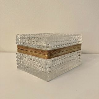 Antique Vintage Diamond Cut Crystal Jewelry Box - Marked Made In France