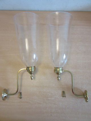 Pair Large Cw 16 - 22 Virginia Metalcrafters Brass Hurricane Candle Wall Sconces