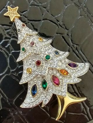 Signed Swarovski 4 Tier Christmas Tree Brooch Pin