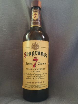 Vintage Seagrams Seven Crown Whisky Empty Bottle.  1974