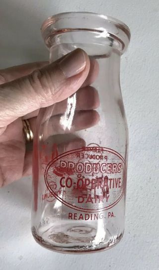 Vintage Producers Co - Operative Dairy Half Pint Milk Bottle; Reading Pennsylvania