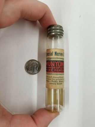 Vintage Munyons Homeopathic Remedies Special Nerve Cure Glass Medicine Bottle