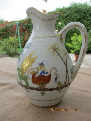 Antique French Le Tallec Paris Cirque Chinois Chinese Circus Wine Pitcher&handle