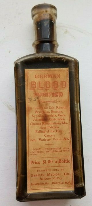 Greman Blood Purifier 7 1/4 " Tall Bottle With Paper Label