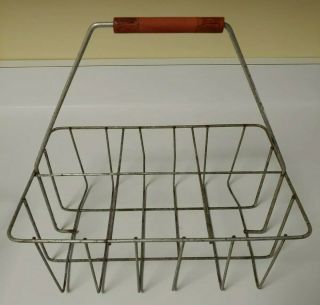 2 Vintage Metal 6 Qt Milk Bottle Carrier - Basket W/ Rubber Handle See Descption