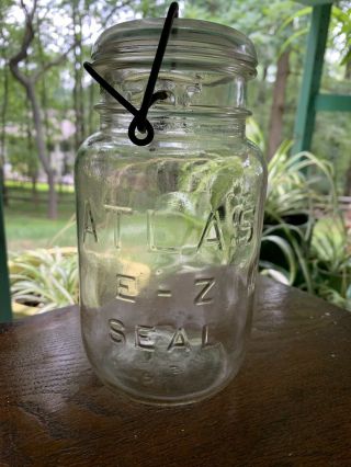 Large Vintage Atlas E - Z Seal Jar With Wire Bail And Glass Lid